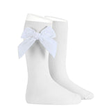 Calcetines Altos De Algodón Con Lazo de Terciopelo Blanco