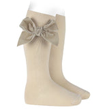 Calcetines Altos De Algodón Con Lazo de Terciopelo Beige