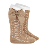 Calcetines Altos Perlé Calados Con Lazo Late