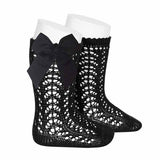 Calcetines Altos Perlé Calados Con Lazo Negro