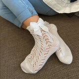 Calcetines Cortos Perlé Calados Con Lazo Nata