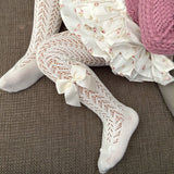 Leotardos Calados Con Lazo Lateral Blanco