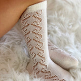 Calcetines Altos Perlé Calado Lateral Blanco