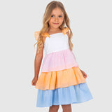 Vestido Bloques de Color Naranja/Rosado/Celeste