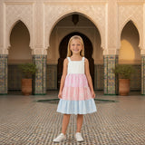 Vestido Pastel con Estampado de Moños y Volantes 6268