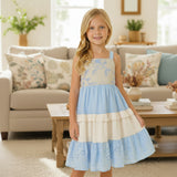 Vestido Azul Cielo Con Bordado Floral y Volantes 6273