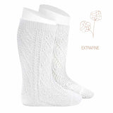 Calcetines Altos Extrafinos Perlé Calados Blanco