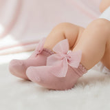 Calcetines Cortos Con Lazo A Rayas En Organza Palo Rosa